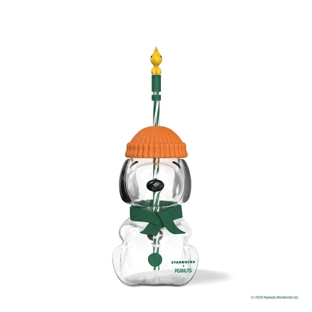 Starbucks x Peanuts Snoopy Glass Cold Cup 20oz Woodstock Topper Fall NEW
